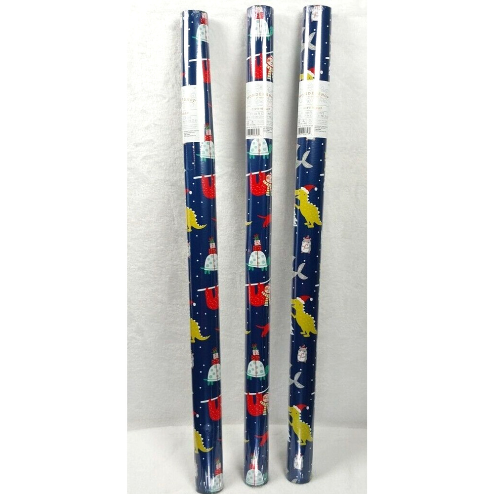 Christmas Gift Wrap Blue Animal Wrapping Paper Lot Of 3 Rolls 10fx30f Wondershop